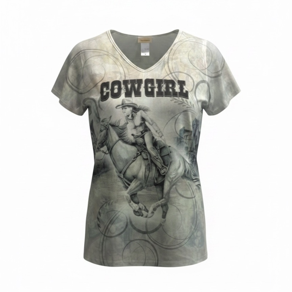 Sun Shine | Cowgirl Graphic Capped Sleeve Vintage Style T-Shirt | M